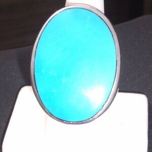 SLEEPING BEAUTY TURQUOISE CUSTOM MADE STERLING SILVER STATEMENT RING SIZE 8 NEW